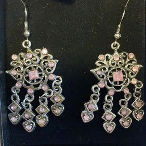 4/$20 Vintage 90s Chandelier Earrings Pink Gems